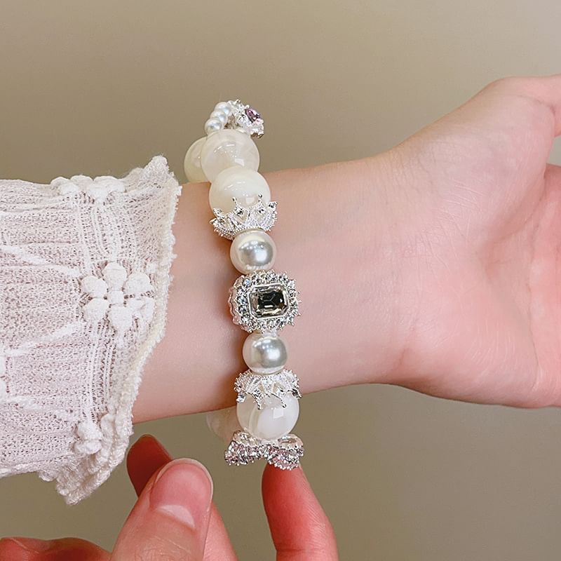 Bracelet Pearl Rhinestone Beaded Faux