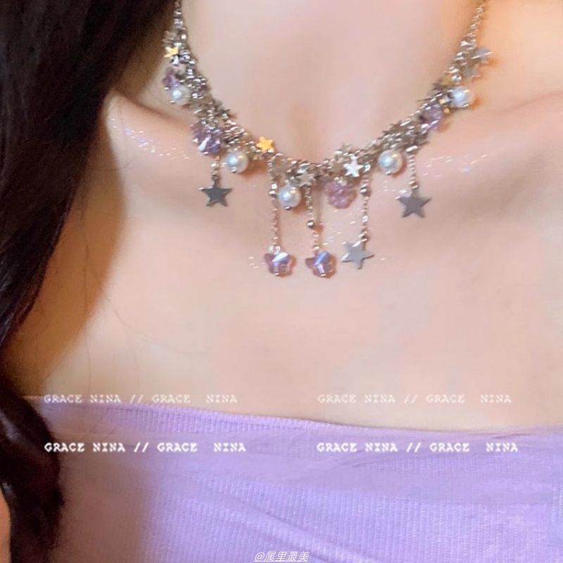 Necklace Faux Butterfly Pearl Fringed Star