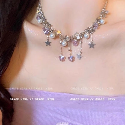 Necklace Faux Butterfly Pearl Fringed Star