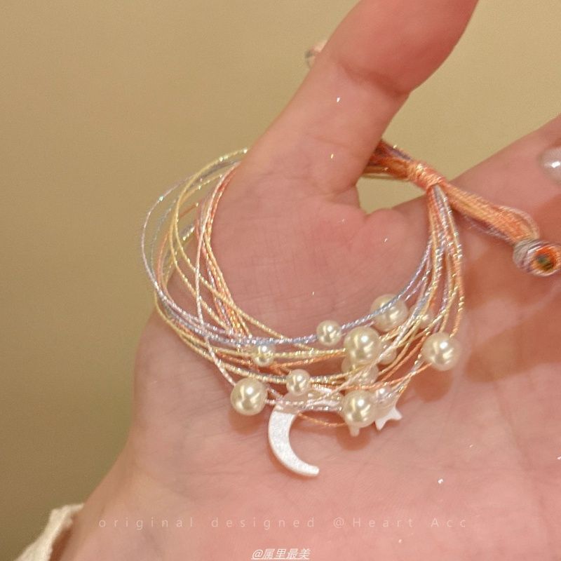 Moon Bracelet String Layered Pearl Faux