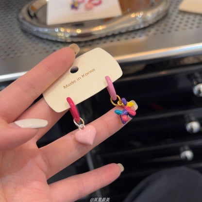 Earring Drop Dog Asymmetrical Heart Huggie