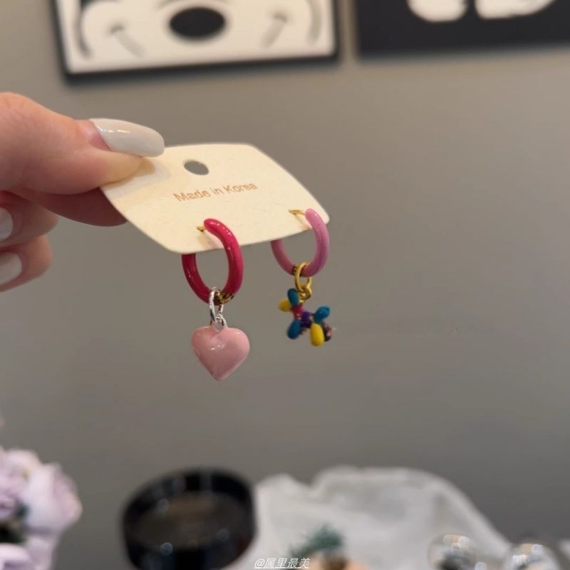 Earring Drop Dog Asymmetrical Heart Huggie