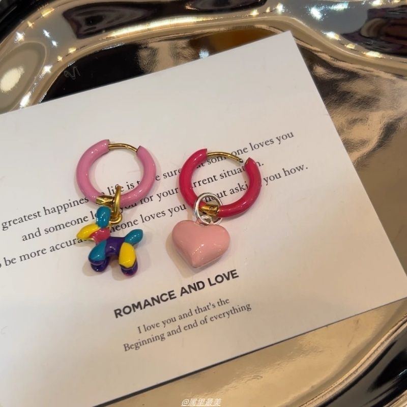 Earring Drop Dog Asymmetrical Heart Huggie