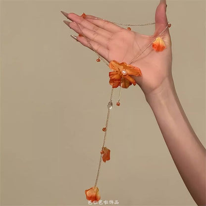 Flower Necklace Fringed Lariat