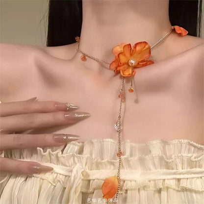 Flower Necklace Fringed Lariat
