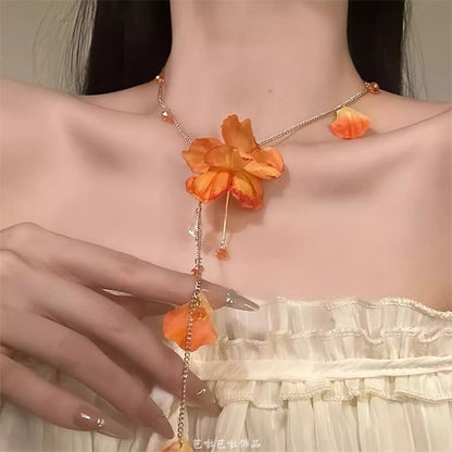 Flower Necklace Fringed Lariat
