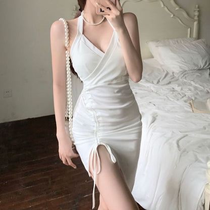 Halter Ruched Mini Sleeveless Dress