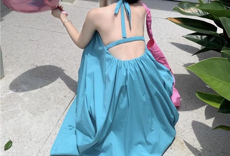 Halter Neck Sleeveless Maxi Dress Print