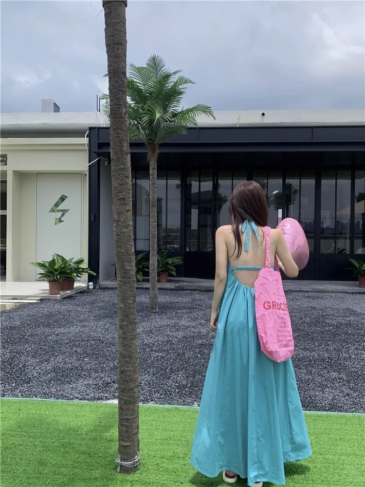 Halter Neck Sleeveless Maxi Dress Print