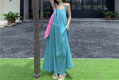 Halter Neck Sleeveless Maxi Dress Print