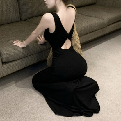 Neckline Dress Backless Sleeveless Maxi Bowknot