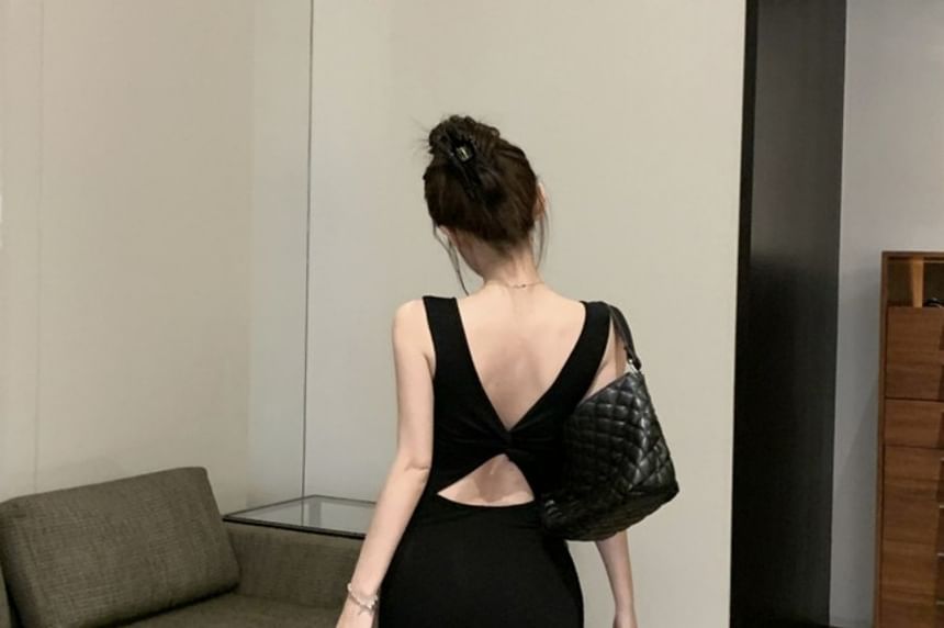 Neckline Dress Backless Sleeveless Maxi Bowknot