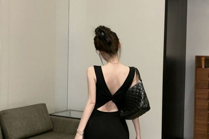 Neckline Dress Backless Sleeveless Maxi Bowknot