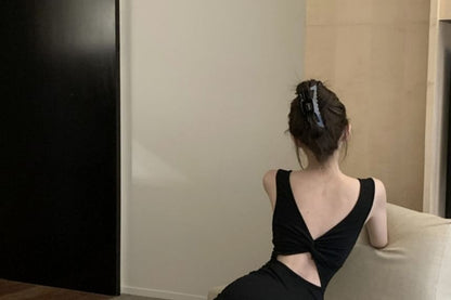 Neckline Dress Backless Sleeveless Maxi Bowknot