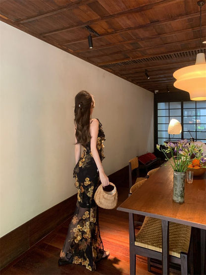 Sleeveless Neck Print Maxi Sweetheart Floral Dress