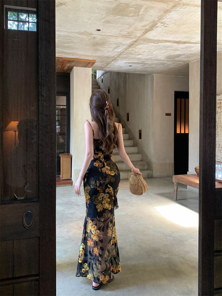 Sleeveless Neck Print Maxi Sweetheart Floral Dress