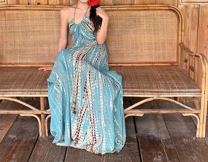 Neck Printed Sleeveless Maxi Dress Halter