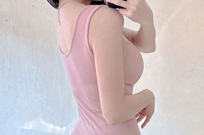 Dress Neck Plain Scoop Sleeveless Mini Bodycon