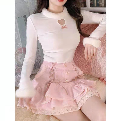 Lace Knit Skirt Waist Mini Tiered Trim High