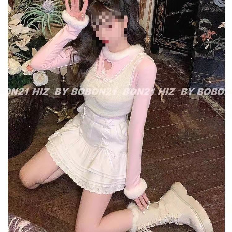 Lace Knit Skirt Waist Mini Tiered Trim High