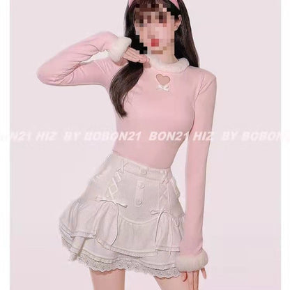 Lace Knit Skirt Waist Mini Tiered Trim High