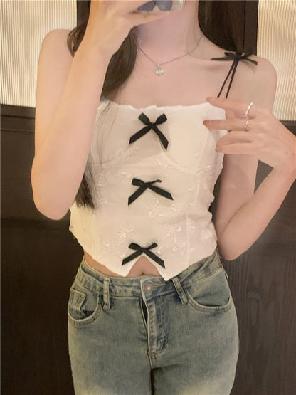 Top Crop Ribbon Accent Lace Cami