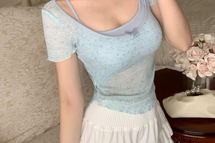 Short-Sleeve Set: Top Camisole + Neck Square