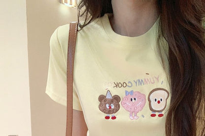 T-Shirt Embroidered Crewneck Short-Sleeve Crop