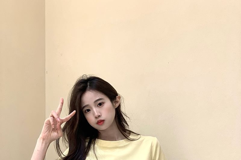 T-Shirt Embroidered Crewneck Short-Sleeve Crop