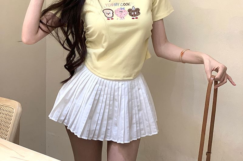 T-Shirt Embroidered Crewneck Short-Sleeve Crop