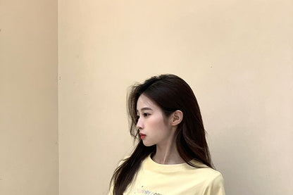 T-Shirt Embroidered Crewneck Short-Sleeve Crop