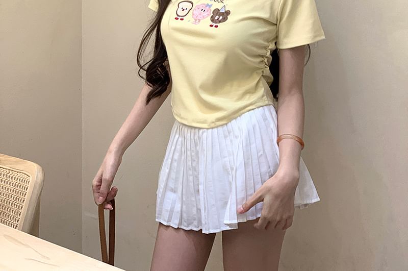 T-Shirt Embroidered Crewneck Short-Sleeve Crop
