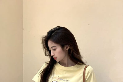 T-Shirt Embroidered Crewneck Short-Sleeve Crop