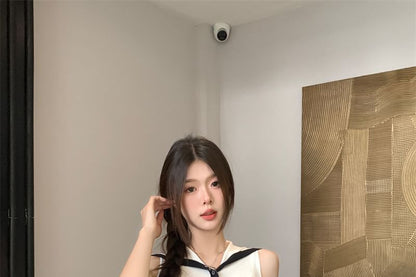 Sleeveless Knit Collar Sailor Button-Up Top