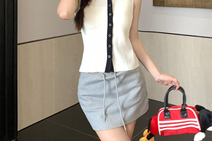 Sleeveless Knit Collar Sailor Button-Up Top