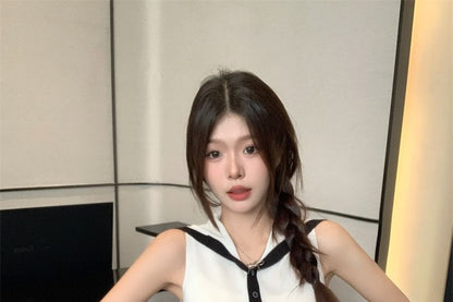 Sleeveless Knit Collar Sailor Button-Up Top