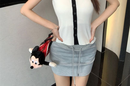 Sleeveless Knit Collar Sailor Button-Up Top