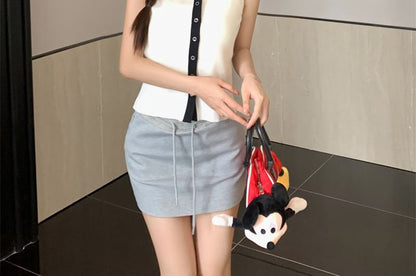 Sleeveless Knit Collar Sailor Button-Up Top