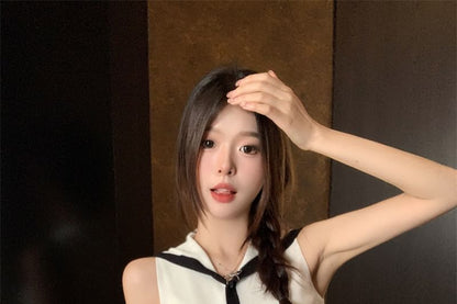 Sleeveless Knit Collar Sailor Button-Up Top