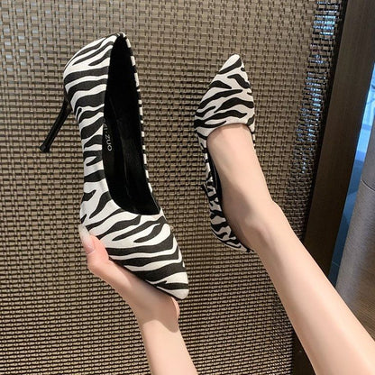 Print Pointed Pumps Toe Zebra Stiletto