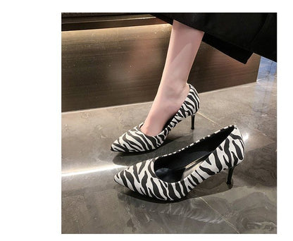 Print Pointed Pumps Toe Zebra Stiletto