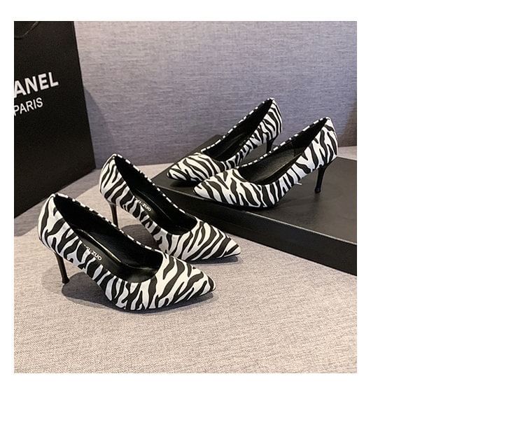 Print Pointed Pumps Toe Zebra Stiletto