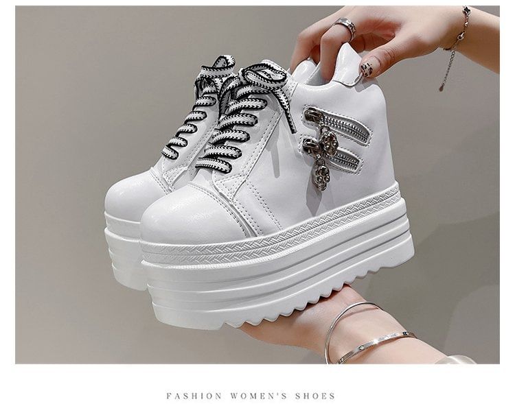 Platform Zip Wedge Sneakers Hidden Panel
