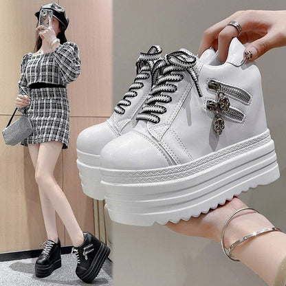 Platform Zip Wedge Sneakers Hidden Panel