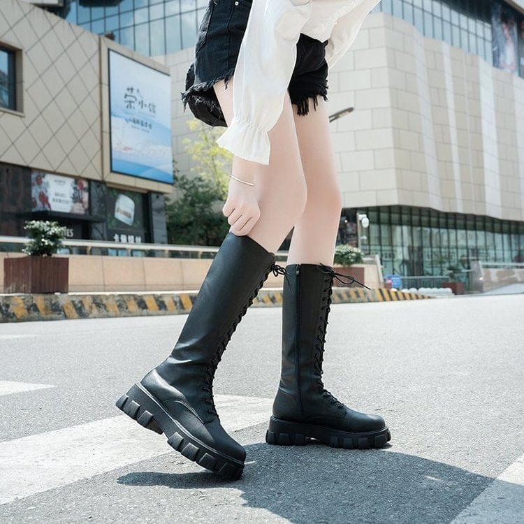 Lace Knee Boots High Platform Up