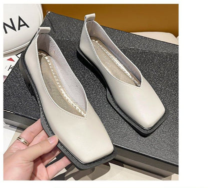 Leather Faux Toe Flats Square