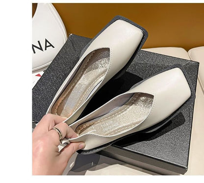 Leather Faux Toe Flats Square