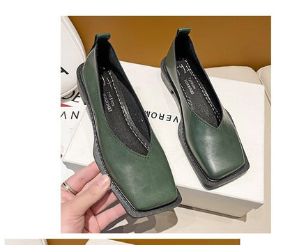 Leather Faux Toe Flats Square