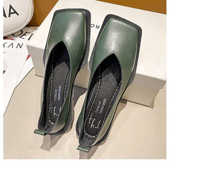 Leather Faux Toe Flats Square