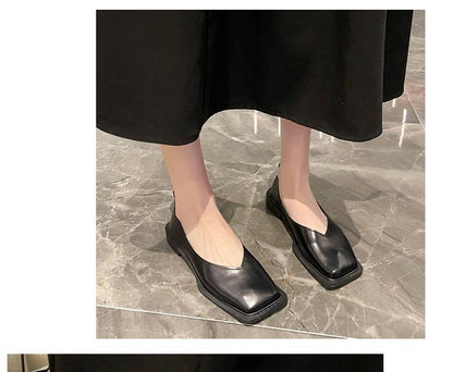 Leather Faux Toe Flats Square